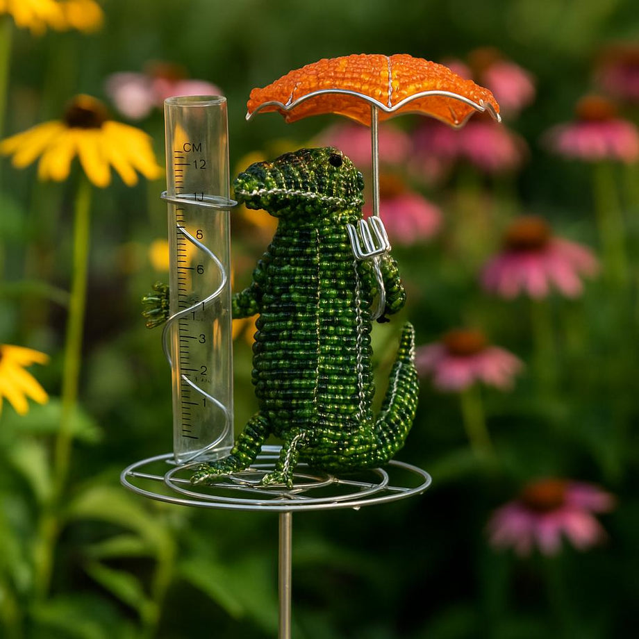 Handmade Gator Rain Gauge – Haitian Artisan Outdoor Garden Décor